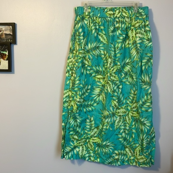 C&C California Tropical Foliage Linen Maxi Skirt Side Slits size L - Picture 10 of 15
